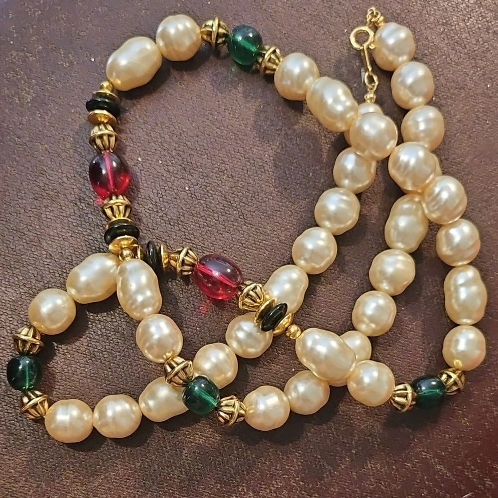 Pearl and Multicolor Glass Bead Necklace by Kenneth Jay Lane